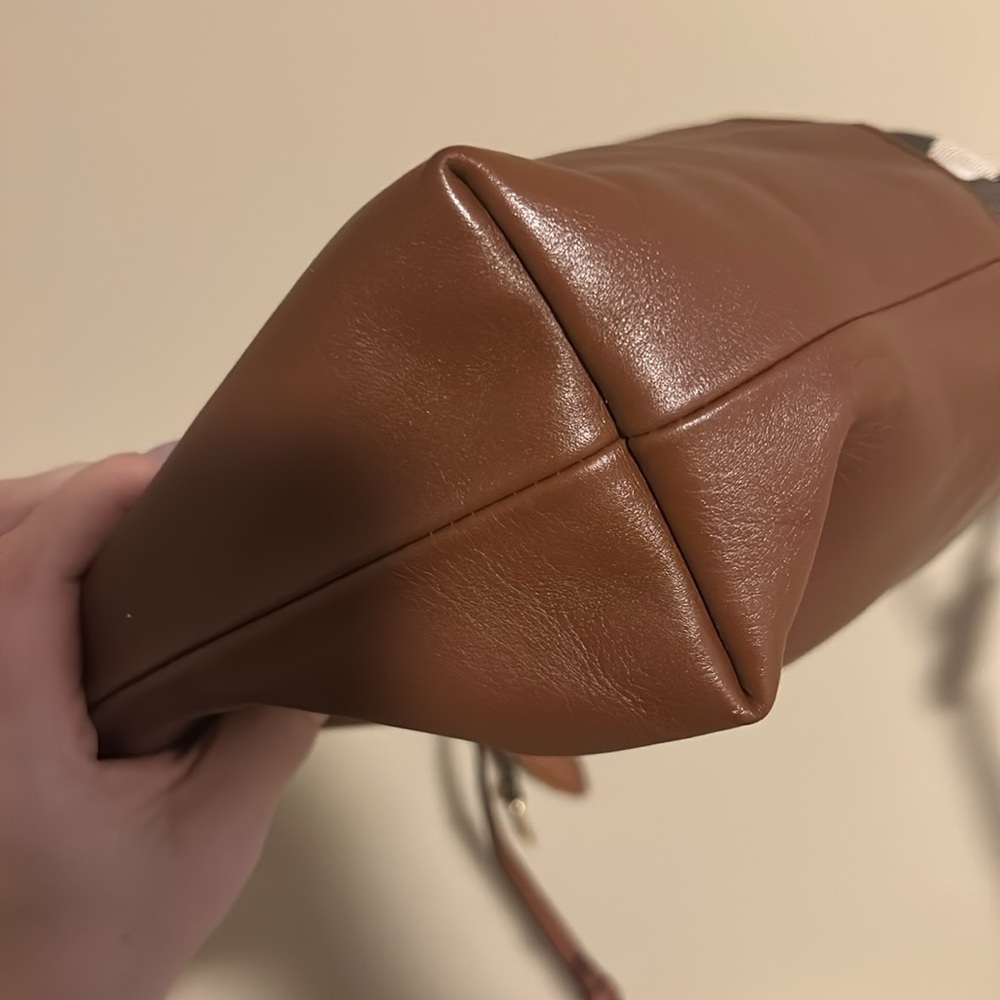 Burberry Brown Leather Drawstring Crossbody with Check Trim - Picture 8 of 16